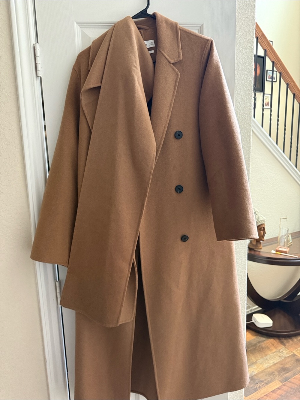 Mango Double-Breasted Camel Trench Coat